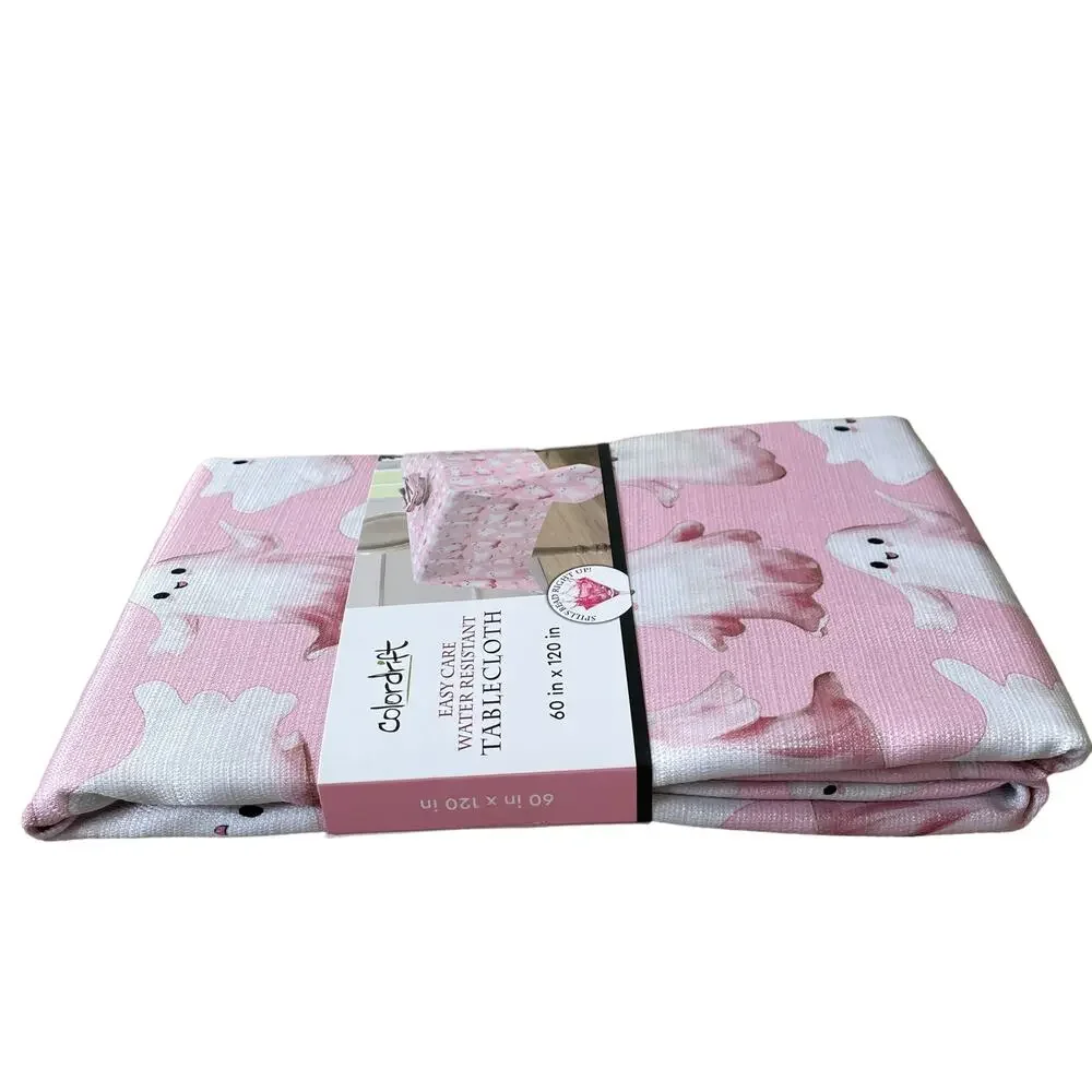 Colordrift Halloween Ghost Tablecloth 60x120 Pastel Pink & White Easy Care NEW